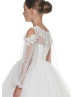 Beaded Cold Shoulder Ivory Lace Glitter Tulle Flower Girl Dress